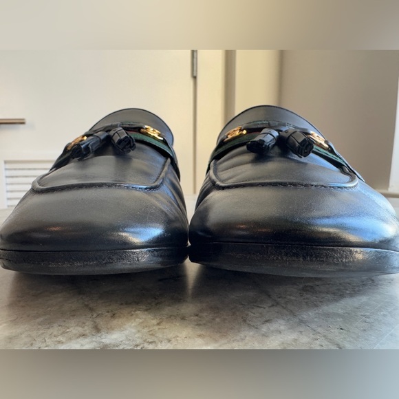 GUCCI PRINCETOWN BLACK LEATHER WEB TASSEL SLIPPER MULE 13/ 13.5 US LOAFER PARIDE - Picture 8 of 12